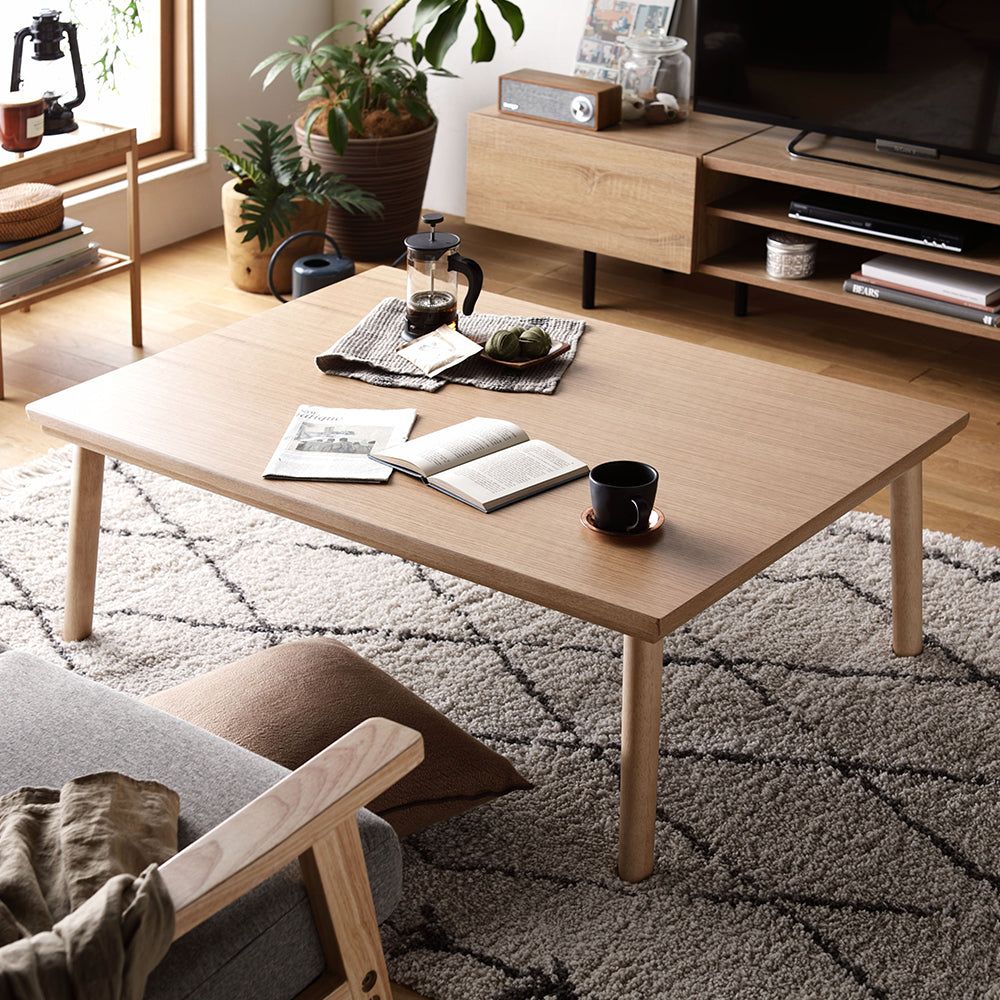 北欧デザイン 超薄型ヒーター こたつテーブル 突板 105×75cm ナチュラル