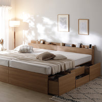 引き出し4杯大容量ベッド 宮付きタイプ『Slektia スレクティア』連結サイズ ナチュラル