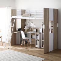 L字デスク付き バイカラー ロフトベット ナチュラル