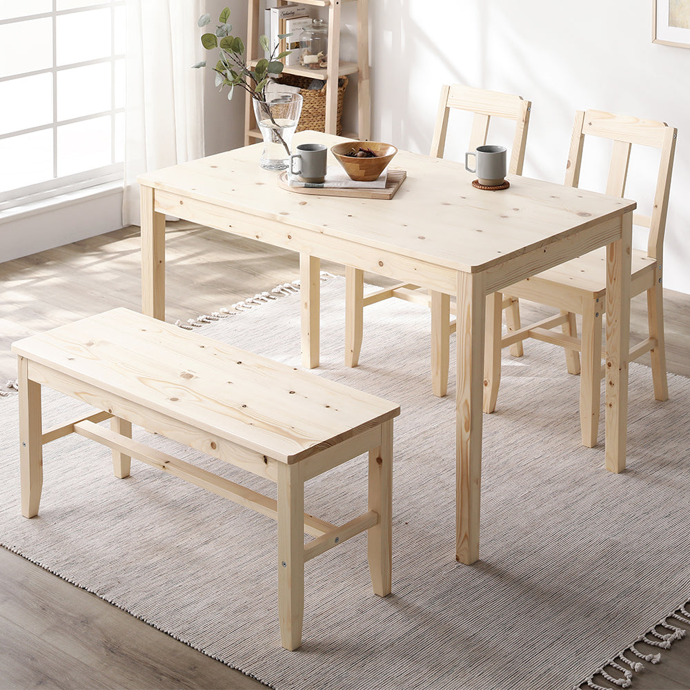 パイン材を使用したぬくもりあるダイニングセット・ダイニングテーブル幅115cm+チェア2脚+ベンチ・ナチュラル