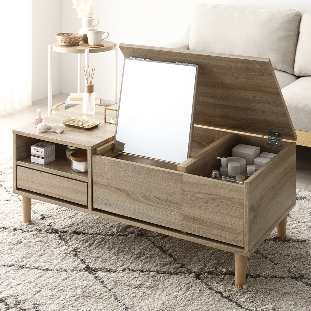 たっぷり収納できるドレッサーテーブル 幅95cm ナチュラル