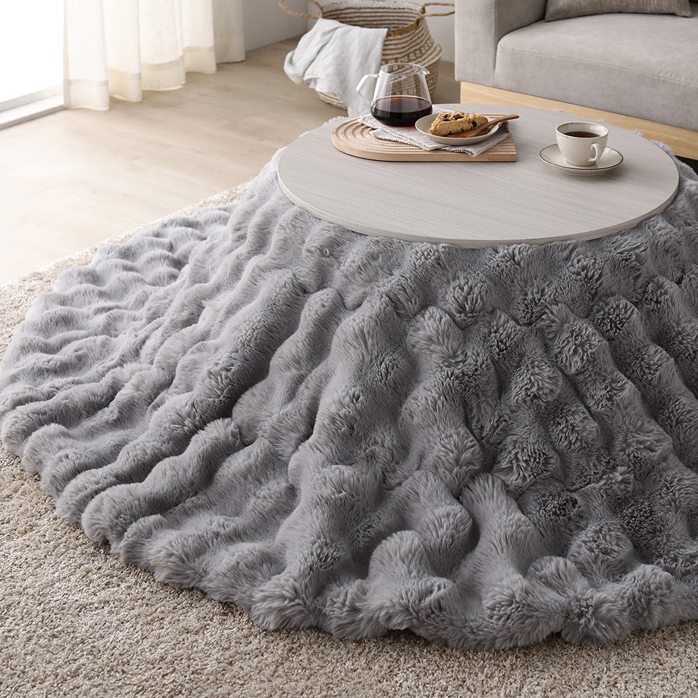 シンプルこたつローテーブル×ポコポコ布団 円形 2点セット(こたつテーブル:70cm + こたつ掛け布団:直径190cm) ホワイトウォッシュ/グレー