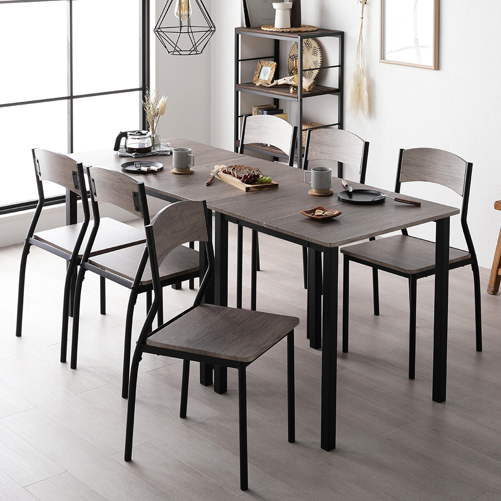 6人掛けダイニングセット(テーブル+シンプルデザインチェア)グレージュ×ブラック