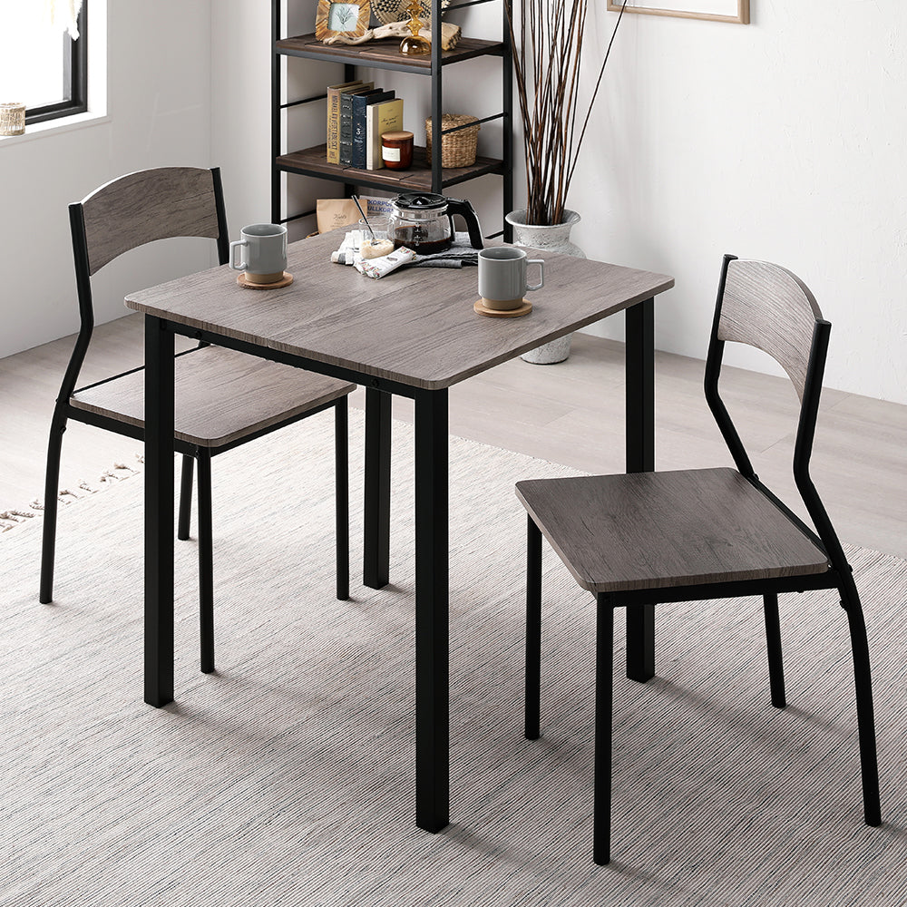 2人掛けダイニングセット(テーブル+シンプルデザインチェア)グレージュ×ブラック