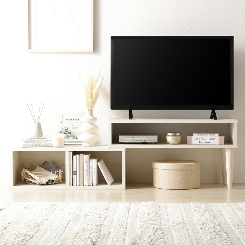 伸縮テレビボード オープンタイプ 『Aureva オーレヴァ』 75~133cm幅 木目ホワイト
