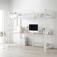棚・コンセント付き ロフトベッド『Kallis カリス』 オプションデスクセット(フレーム:ホワイト/デスク:ホワイト×ナチュラル)