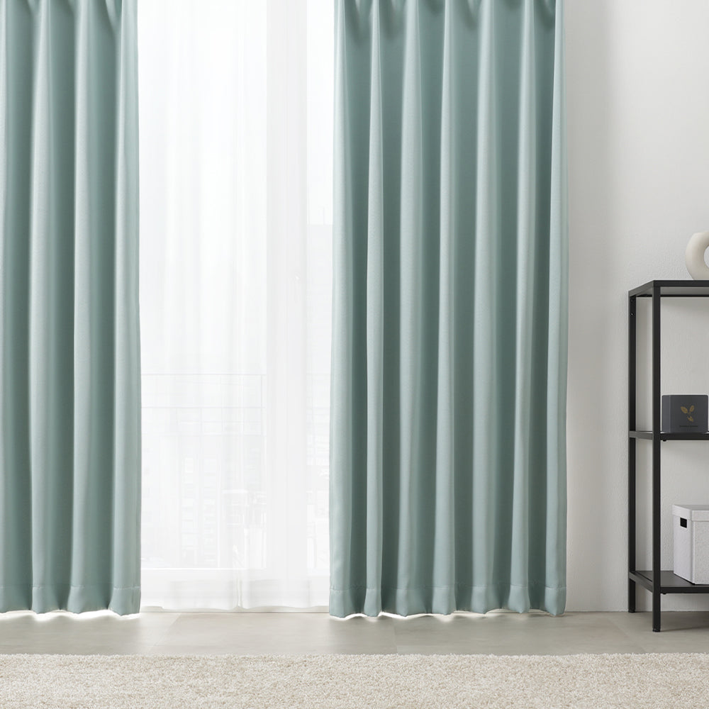 届いてすぐ使えるカーテンセット 「1級遮光カーテン」+「高機能ミラーレスカーテン」 セージグリーン
