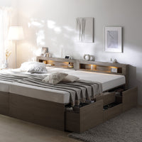 引き出し4杯大容量ベッド LED照明付きタイプ『Slektone スレクトーン』連結サイズ グレージュ