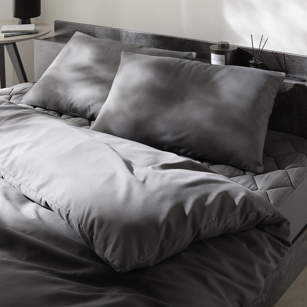 ピーチスキン 全部入り布団フルセット 『umowell ウモウェル』 掛け布団+枕+ボックスシーツ+収納ケース+掛け布団カバー+枕カバー ダブル・ワイドキング200cm チャコールグレー