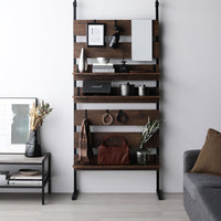 突っ張りウォールラック(ミラー・フック付き)『Takk タック』 幅80cm ブラウン×ブラック