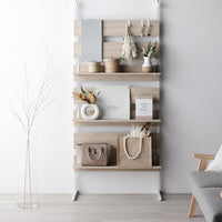 突っ張りウォールラック(ミラー・フック付き)『Takk タック』 幅80cm ナチュラル×ホワイト