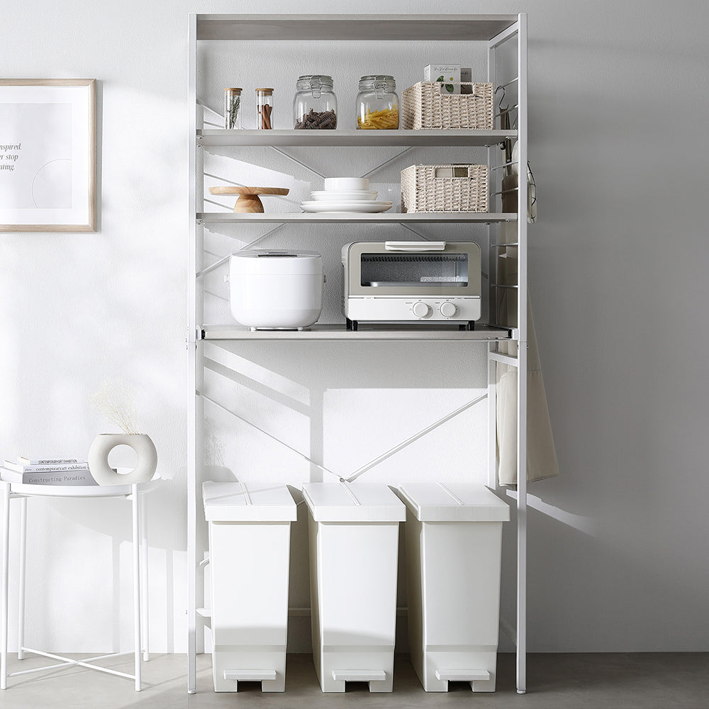 レンジラック ゴミ箱上収納タイプ 『Kitte キッテ』 幅85cm 木目調グレージュ×ホワイト