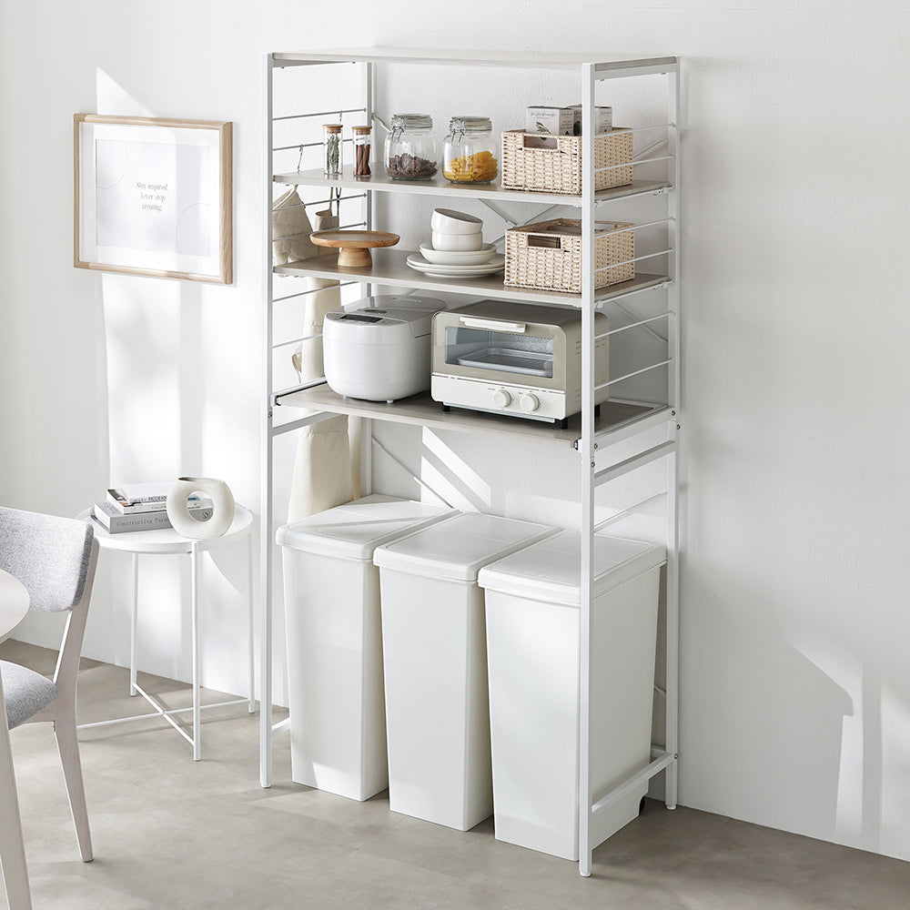 レンジラック ゴミ箱上収納タイプ 『Kitte キッテ』 幅85cm 木目調グレージュ×ホワイト