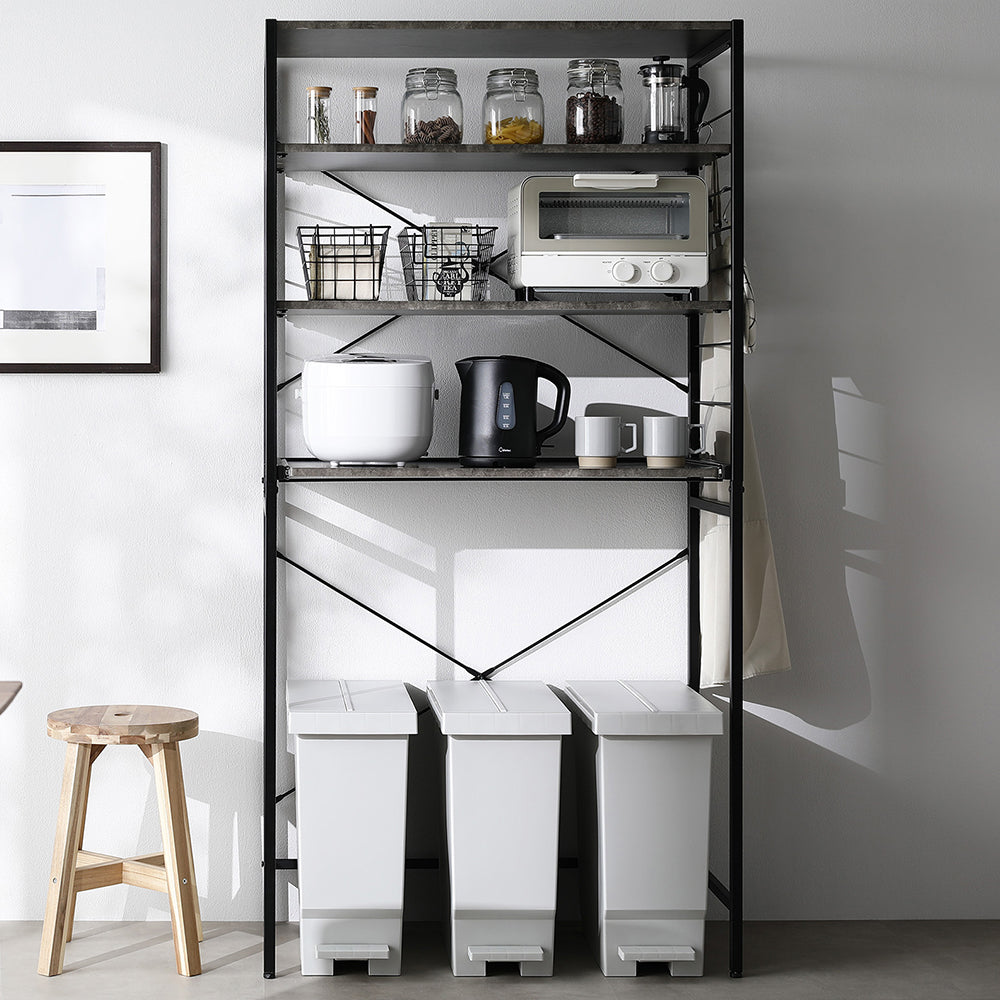 レンジラック ゴミ箱上収納タイプ 『Kitte キッテ』 幅85cm ストーン調ルナグレー×ブラック