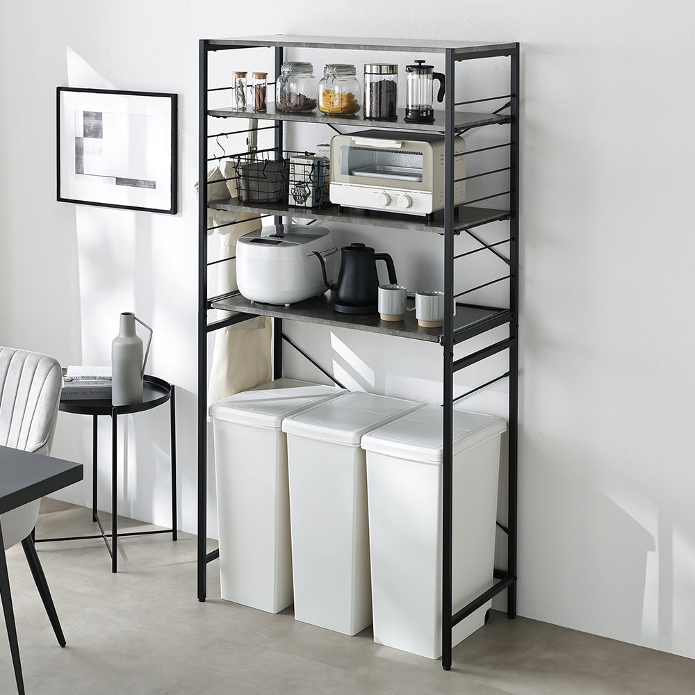 レンジラック ゴミ箱上収納タイプ 『Kitte キッテ』 幅85cm ストーン調ルナグレー×ブラック