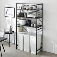 レンジラック ゴミ箱上収納タイプ 『Kitte キッテ』 幅85cm ストーン調ルナグレー×ブラック