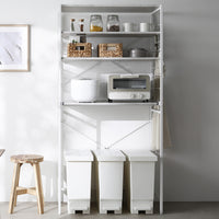 レンジラック ゴミ箱上収納タイプ 『Kitte キッテ』 幅85cm ストーン調スノーホワイト×ホワイト