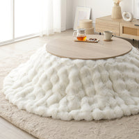 シンプルこたつローテーブル×ポコポコ布団 円形 2点セット(こたつテーブル:85cm + こたつ掛け布団:直径190cm) グレージュナチュラル/ホワイト