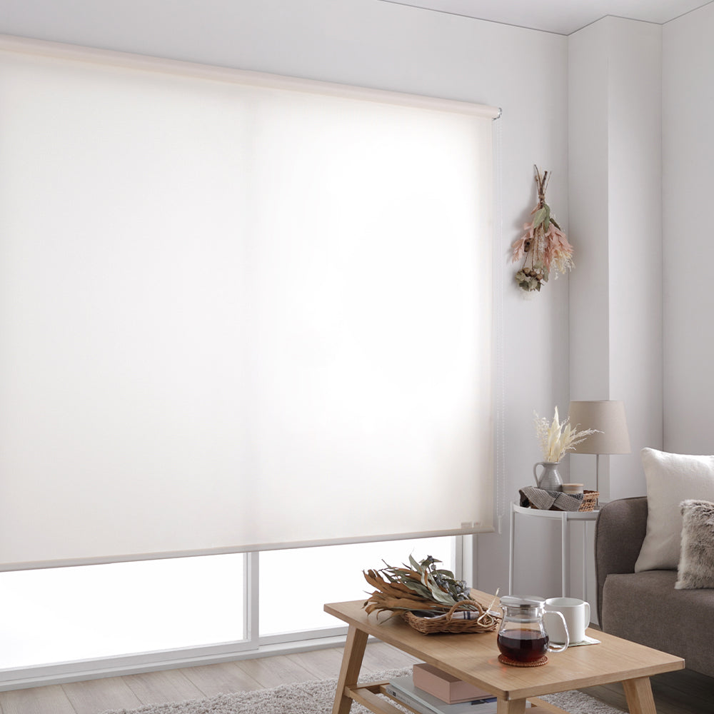 日本製 洗える 防炎 織生地 ロールスクリーン 幅60cm(カーテンレール可)右操作・ピンクホワイト