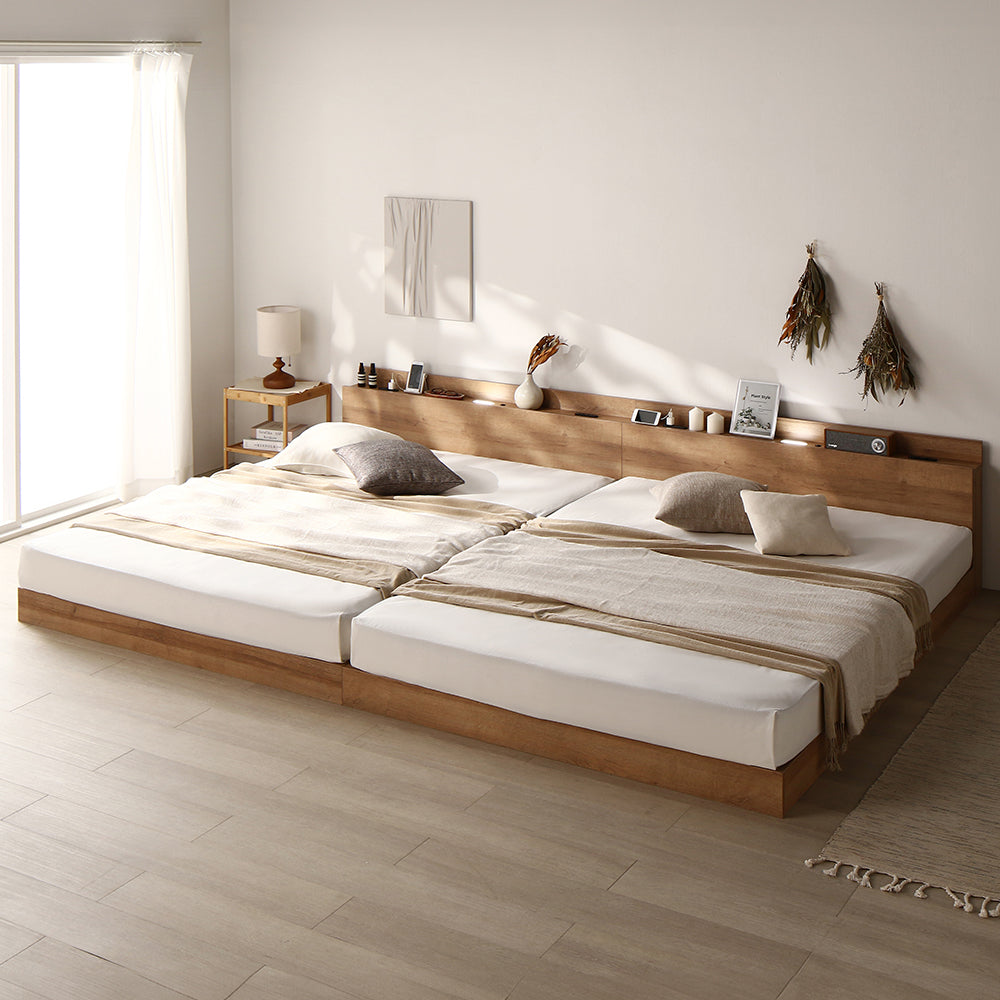 照明&棚付き 連結ローベッド 『Famite ファミーテ』シャビーオーク