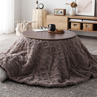 円形 細脚折りたたみ式 こたつ2点セット(テーブル幅 直径68cm・ウォルナットブラウン/ニット柄掛け布団 直径170cm・グレージュ)