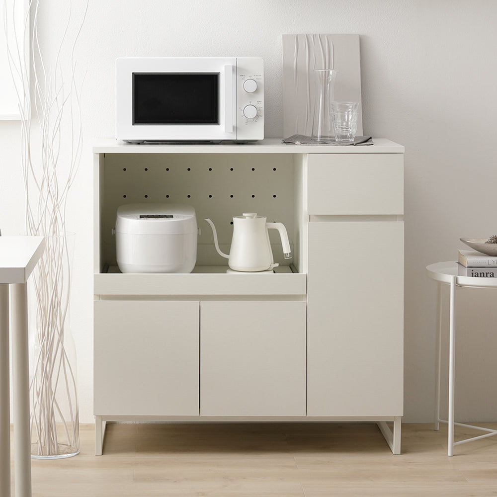 異素材MIX キッチンカウンター 『Liora リオラ』 90cm幅 ホワイト