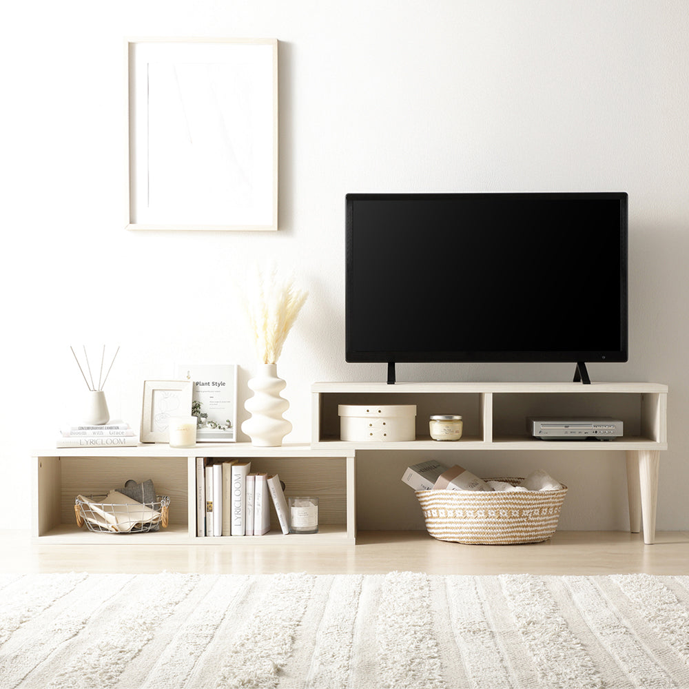 伸縮テレビボード オープンタイプ 『Aureva オーレヴァ』 90~163cm幅 木目ホワイト