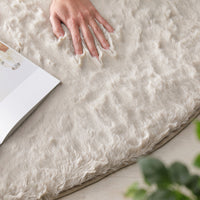 ふわふわのラビットファー調ラグ 直径約90cm(円形) ベージュ