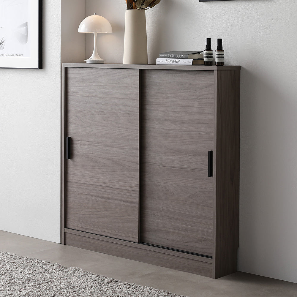 引き戸 キャビネット カウンター下収納 『Ecart エカート』 約幅90×奥行16cm グレージュ