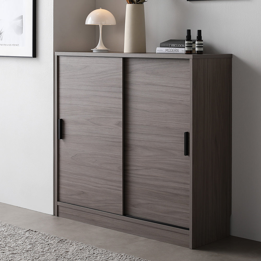 引き戸 キャビネット カウンター下収納 『Ecart エカート』 約幅90×奥行30cm グレージュ