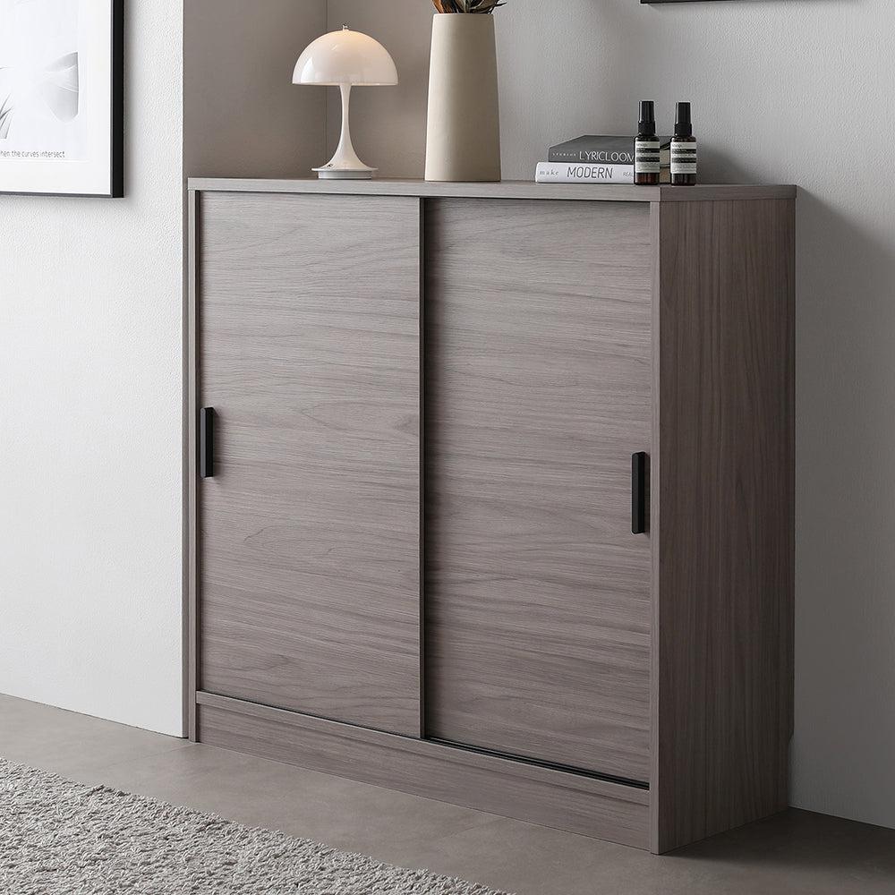 引き戸 キャビネット カウンター下収納 『Ecart エカート』 約幅90×奥行30cm グレージュ