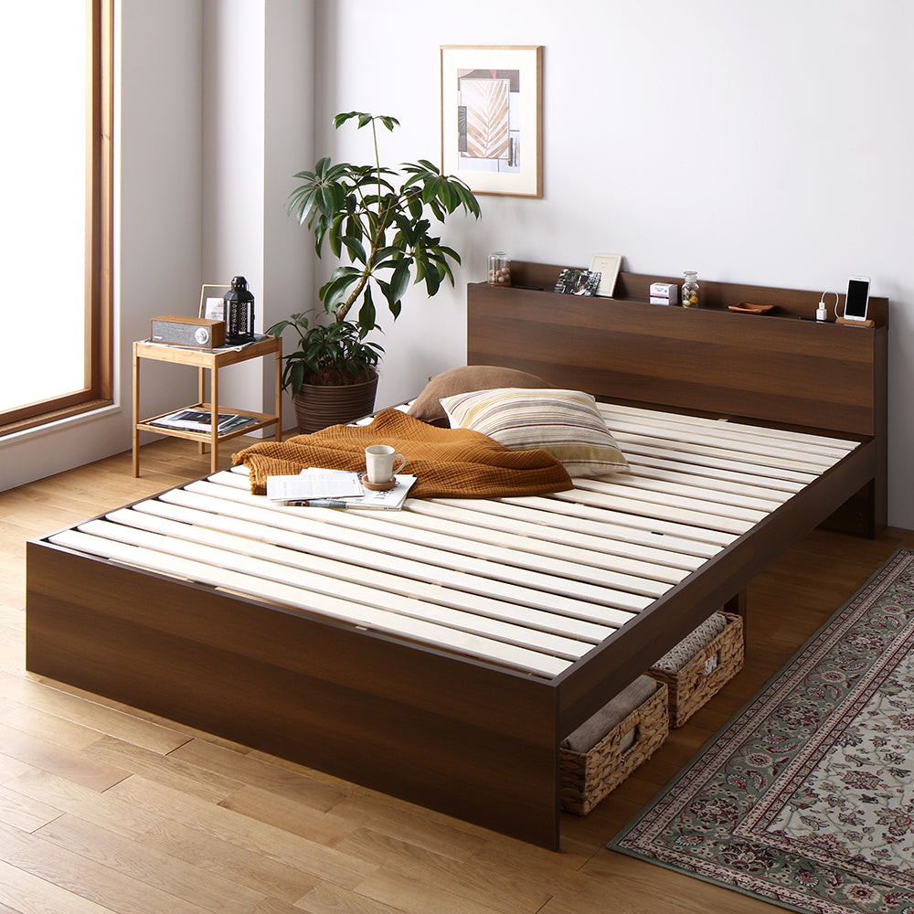 コンセント 棚付き 高さ調整すのこベッド 『Asteria アステリア』フレームのみ・ブラウン