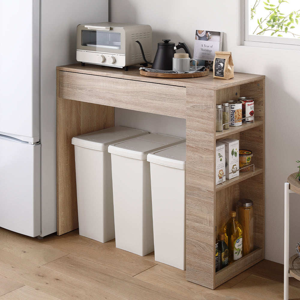 ごみ箱が収納できる キッチンカウンター 引き出し サイド収納付 幅98.5cm ナチュラル
