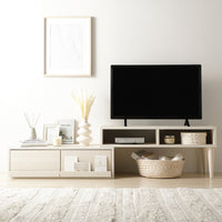 伸縮テレビボード 引き出しタイプ 『Curven カーヴェン』 木目ホワイト