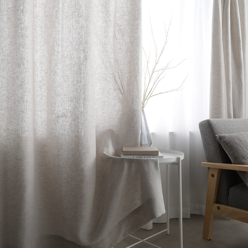 【日本製】天然素材 上質リネン100%カーテン グレー