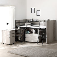デスク・ワゴン付き コンパクトロフトベッド(サイド棚有) グレー