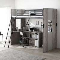 L字デスク付き バイカラー ロフトベット グレー