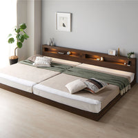 ホテルスタイル 連結ローベッド LED照明&棚付き『CONCASA コンカーサ』ブラウン