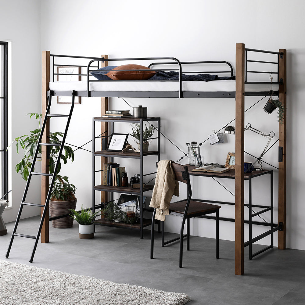 高さが選べる 異素材MIX ロフトベッド『Secrete スクレート』ハイタイプ ブラウン×ブラック