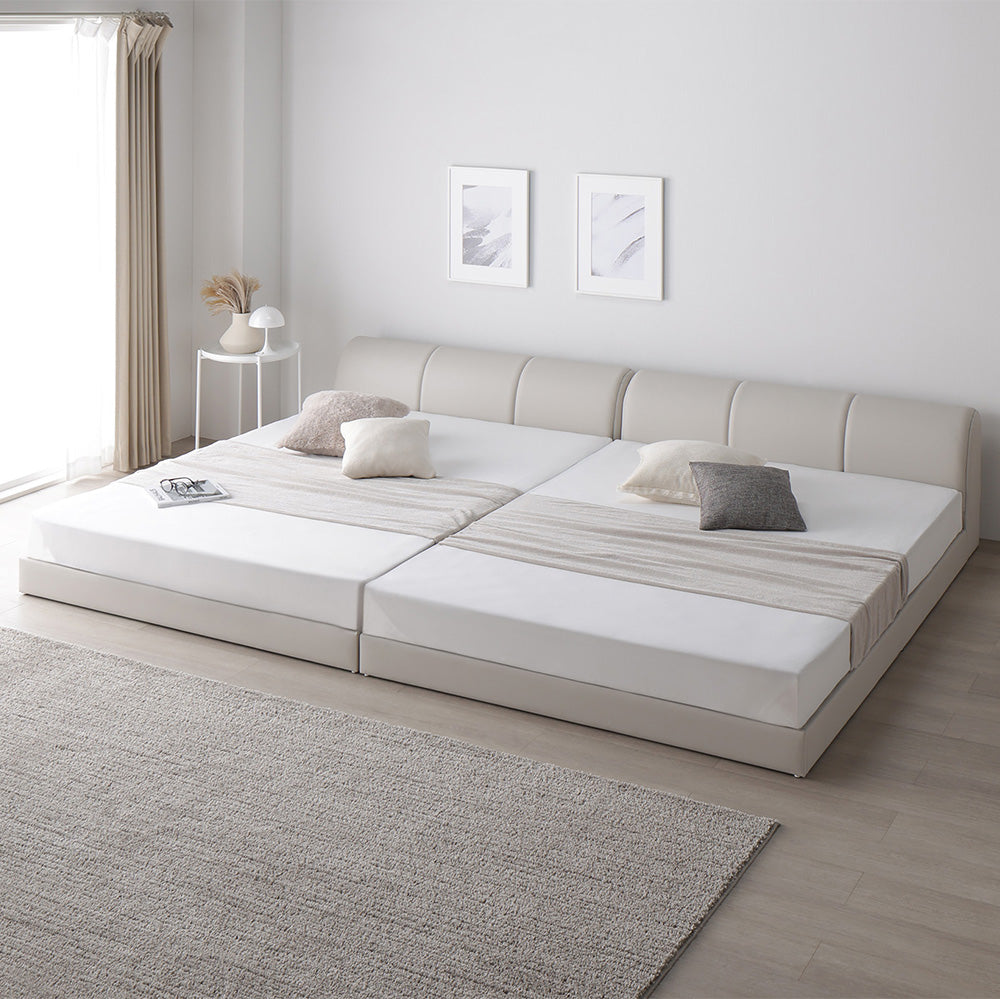 レザー調ローベッド 『OPTIM オプティム』 アイボリー ワイドキング280(D+D)