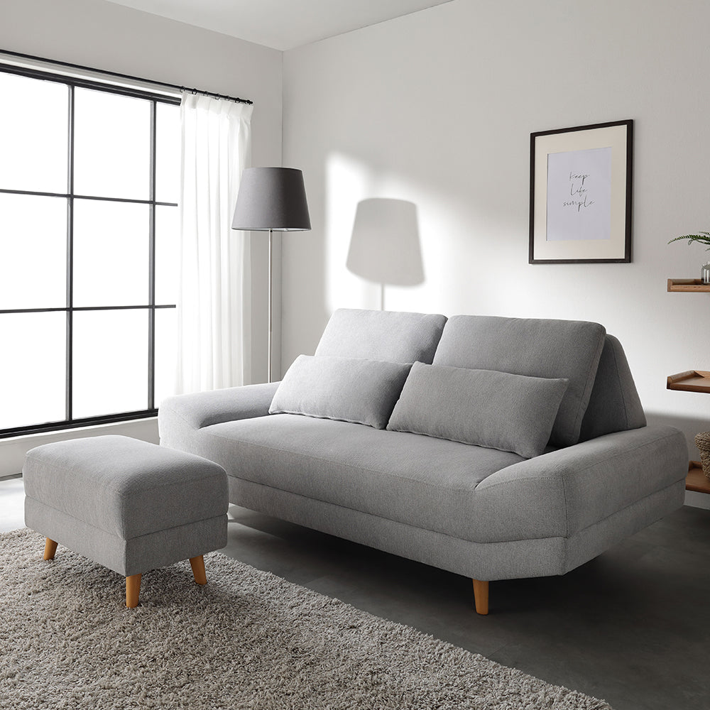 ワイド座面ソファ『Plento プレント』二人掛けソファ+オットマン グレー