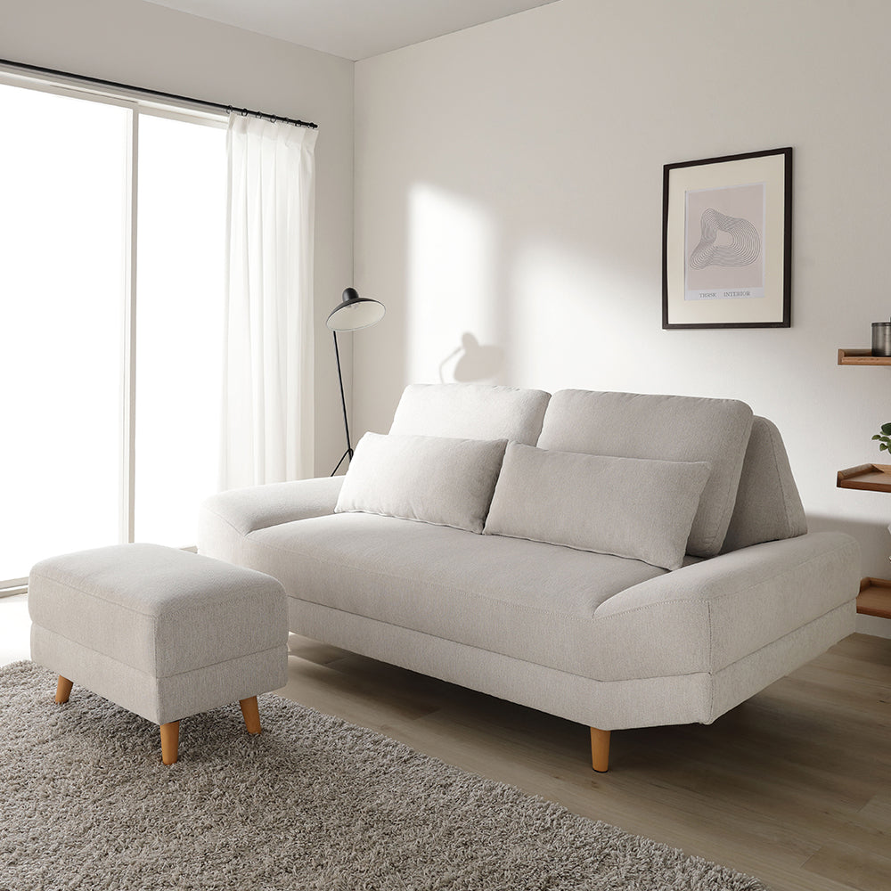 ワイド座面ソファ『Plento プレント』二人掛けソファ+オットマン ライトベージュ