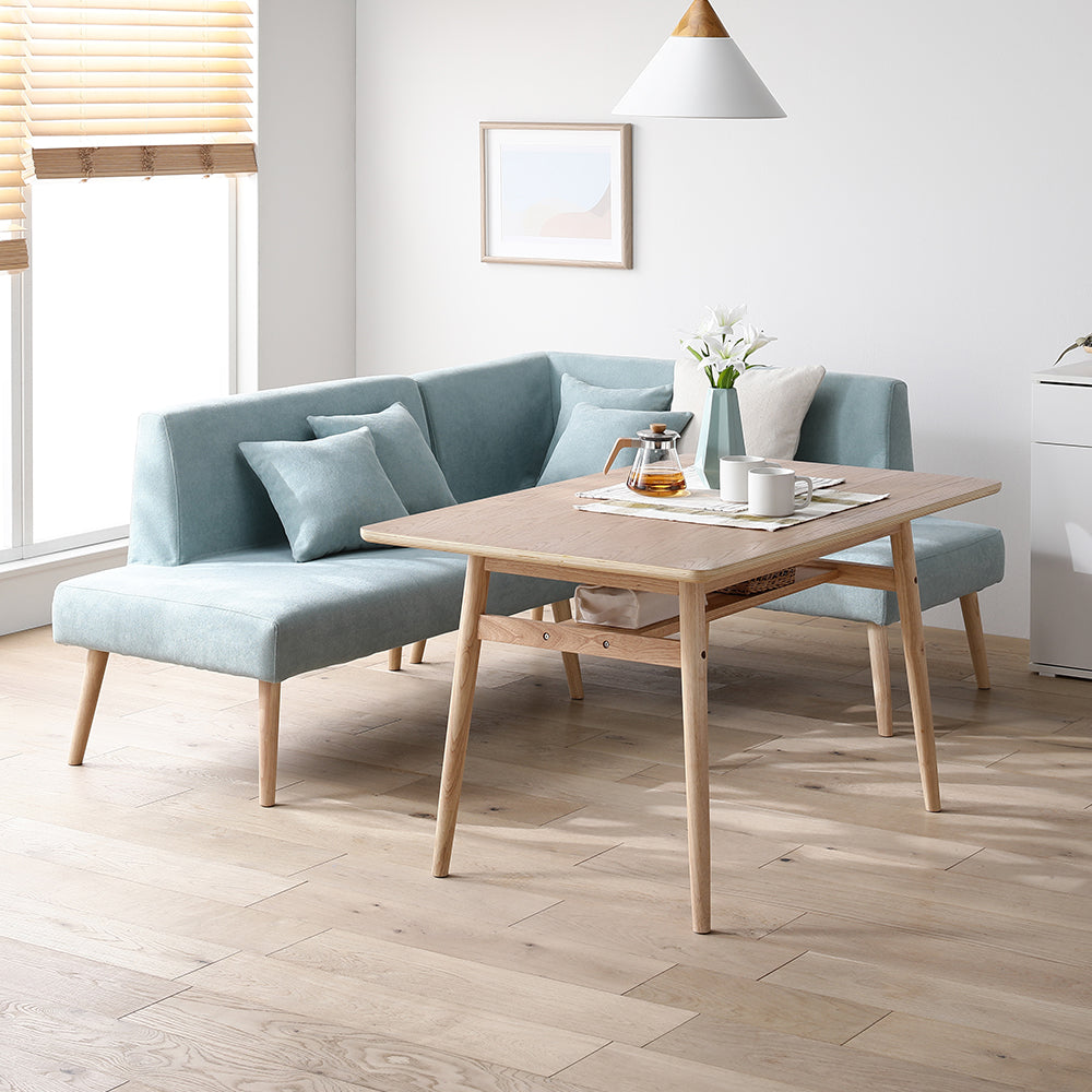 ソファダイニング L字3点セット(右カウチスタイル) 『Mivo ミヴォ』 ライトブルー