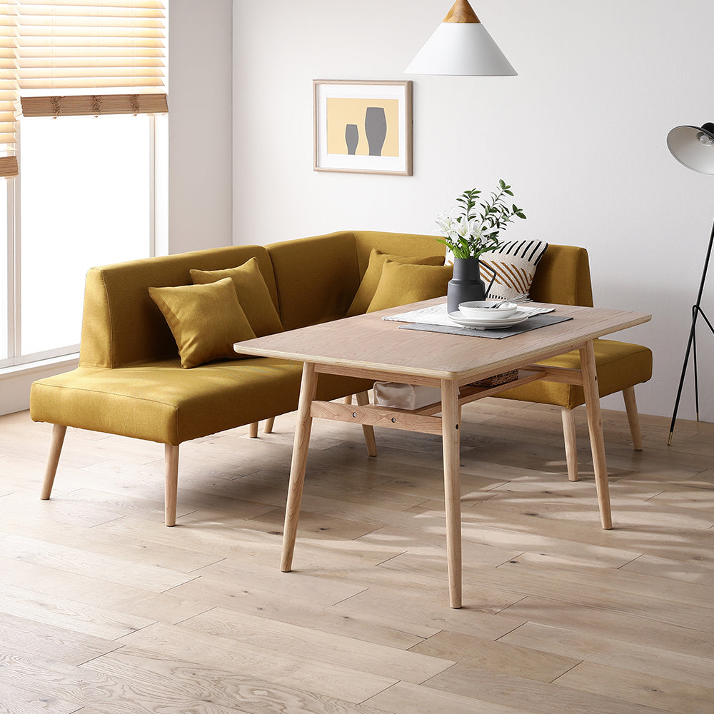 ソファダイニング L字3点セット(右カウチスタイル) 『Mivo ミヴォ』 イエロー