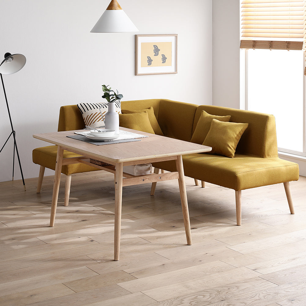 ソファダイニング L字3点セット(左カウチスタイル) 『Mivo ミヴォ』 イエロー
