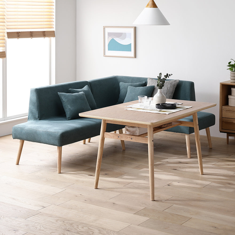 ソファダイニング L字3点セット(右カウチスタイル) 『Mivo ミヴォ』 シーグリーン