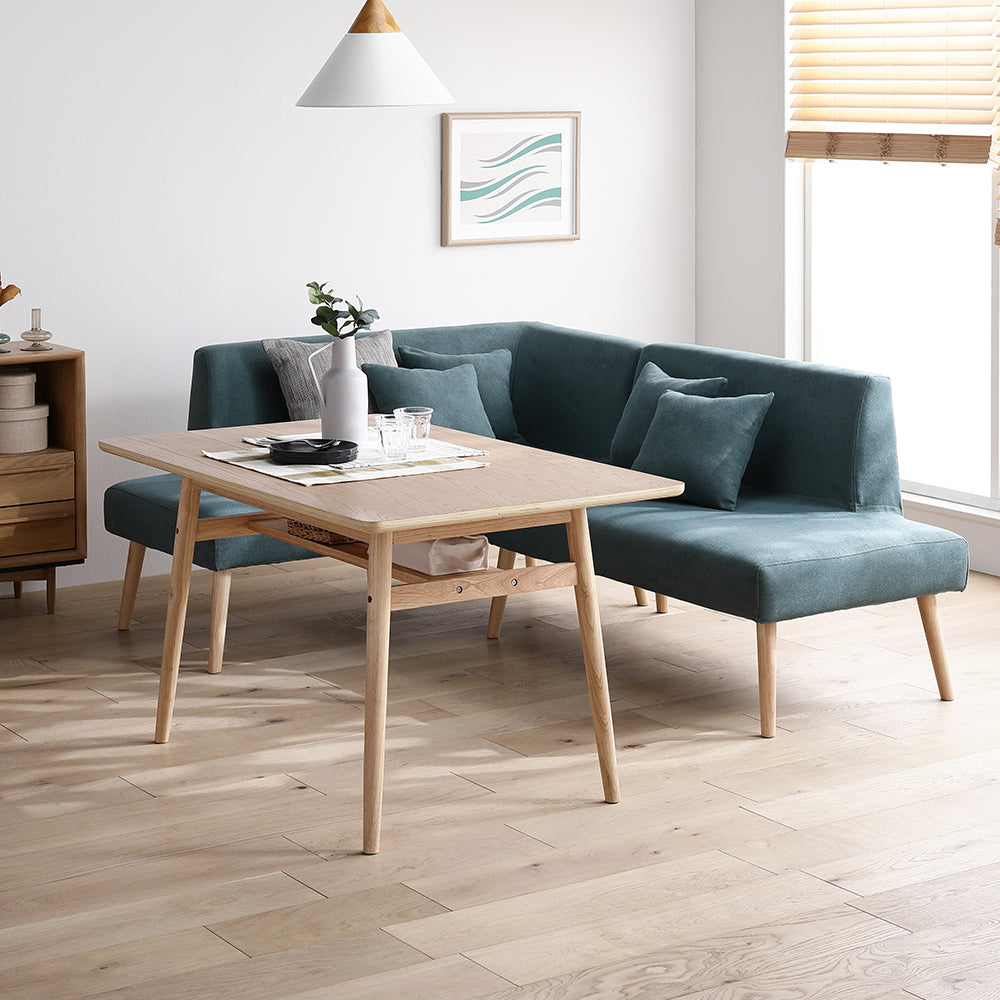 ソファダイニング L字3点セット(左カウチスタイル) 『Mivo ミヴォ』 シーグリーン