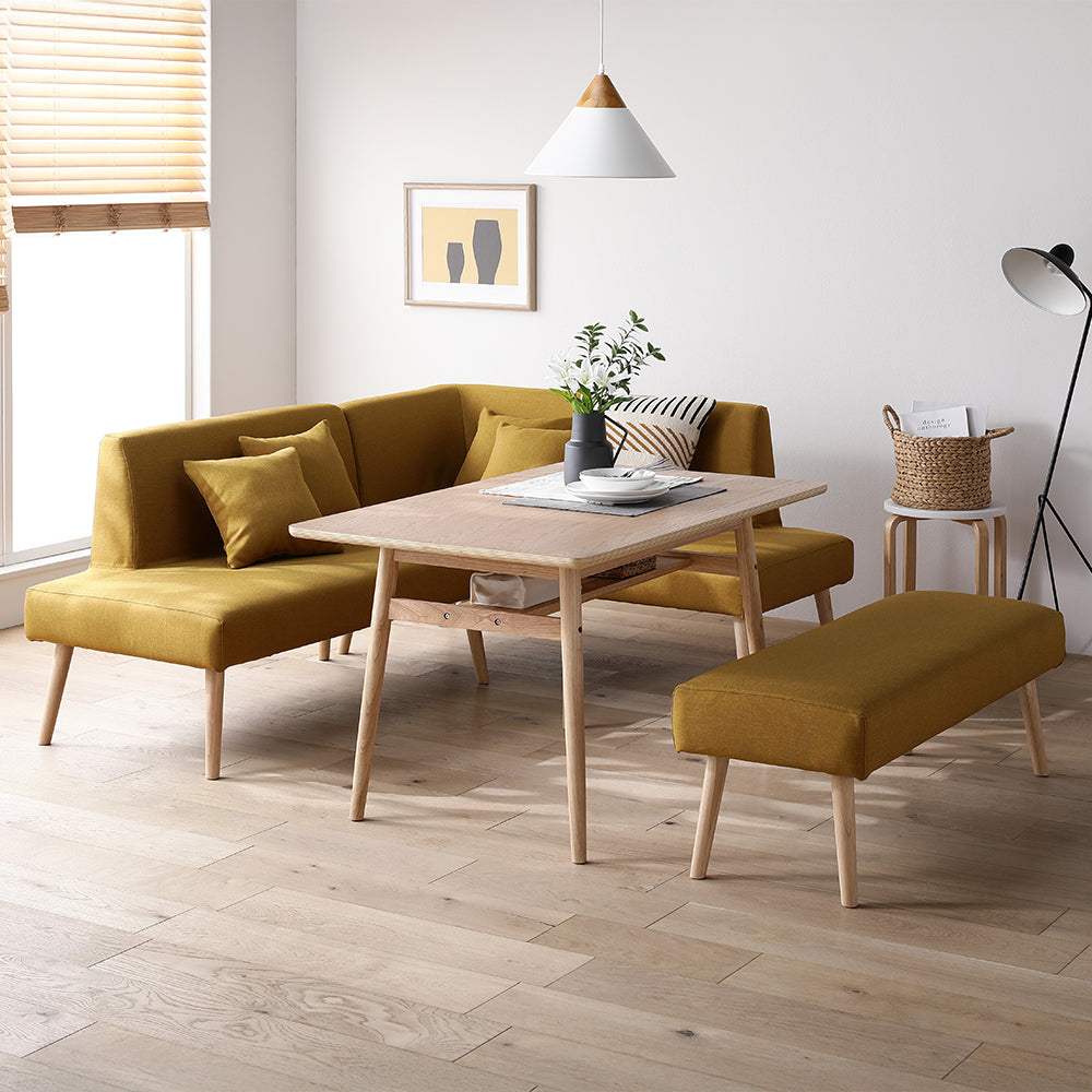 ソファダイニング L字4点セット(右カウチスタイル) 『Mivo ミヴォ』 イエロー