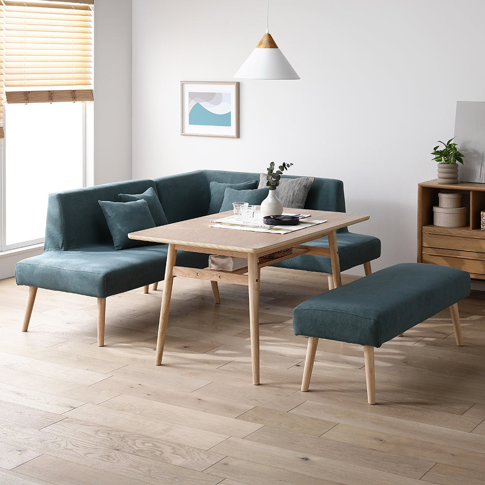 ソファダイニング L字4点セット(右カウチスタイル) 『Mivo ミヴォ』 シーグリーン