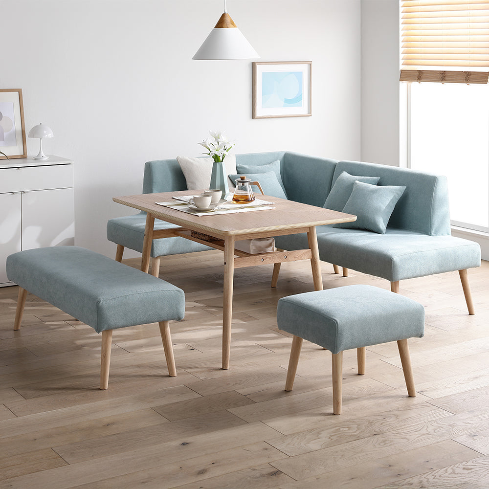 ソファダイニング L字5点セット(左カウチスタイル) 『Mivo ミヴォ』 ライトブルー